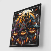 不気味月の下のハロウィン幽霊のよく出るかかし スクエア壁時計 (傾斜)