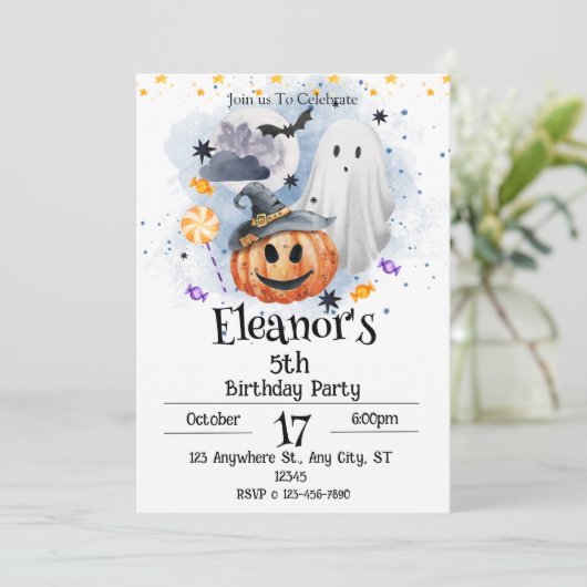 不気味水彩可愛いハロウィーン招待状 招待状 (スタンド正面)