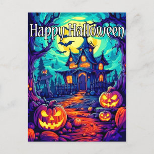 不気味照明幽霊のよく出るハウスハッピーハローウィン ポストカード