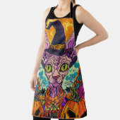 不気味猫ハロウィーン魔女とカボチャ エプロン (インサイチュ)