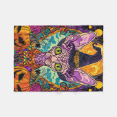 不気味猫ハロウィーン魔女とカボチャ フリースブランケット (正面(横))