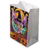 不気味猫ハロウィーン魔女とカボチャ ミディアムペーパーバッグ (裏面アングル)