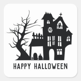 不気味白黒幽霊のよく出るハウスハッピーハローウィン スクエアシール