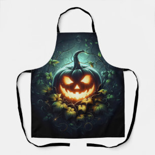 不気味自然白熱［赤熱］光を放つハロウィーンパンプキン エプロン