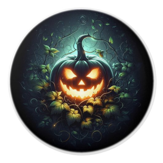 不気味自然白熱［赤熱］光を放つハロウィーンパンプキン セラミックノブ (正面)