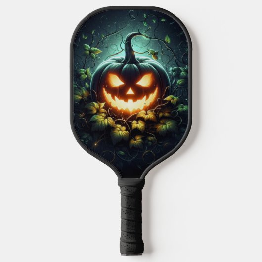 不気味自然白熱［赤熱］光を放つハロウィーンパンプキン ピックルボールラケット (正面)