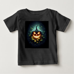 不気味自然白熱［赤熱］光を放つハロウィーンパンプキン ベビーTシャツ
