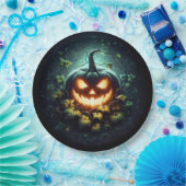 不気味自然白熱［赤熱］光を放つハロウィーンパンプキン ペーパープレート (パーティー)