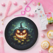 不気味自然白熱［赤熱］光を放つハロウィーンパンプキン ペーパープレート (パーティー)