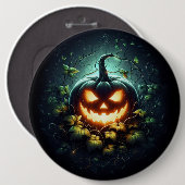 不気味自然白熱［赤熱］光を放つハロウィーンパンプキン 缶バッジ (正面&裏面)
