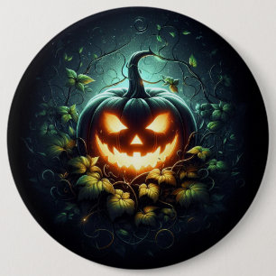 不気味自然白熱［赤熱］光を放つハロウィーンパンプキン 缶バッジ