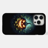 不気味自然白熱［赤熱］光を放つハロウィーンパンプキン iPhoneケース (裏面横)