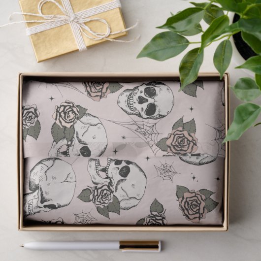 不気味赤面ピンクフローラスモールスカルハロウィーン 薄葉紙 (ギフト)