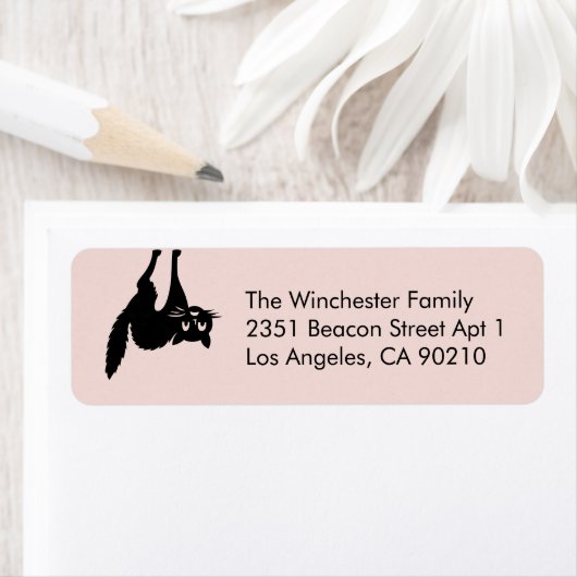 不気味赤面ピンクブラック猫ハロウィンアドレス ラベル (インサイチュ)