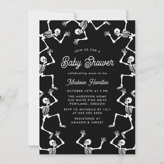 不気味踊りスケルトン赤ちゃんシャワー 招待状 (正面)