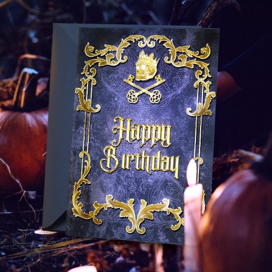 不気味金ゴールド王室のヴィンテージスカルキング カード