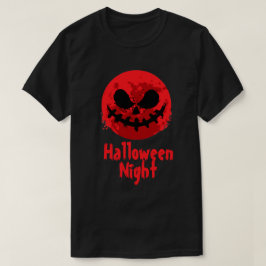 不気味顔イン赤月ハッピーハローウィンTシャツ Tシャツ