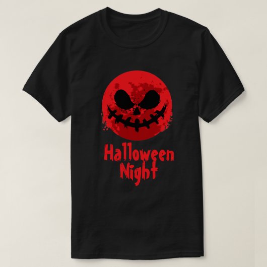 不気味顔イン赤月ハッピーハローウィンTシャツ Tシャツ (デザイン正面)
