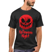 不気味顔イン赤月ハッピーハローウィンTシャツ