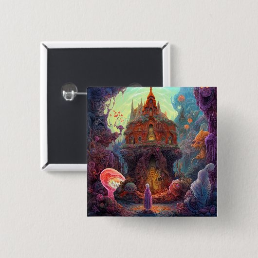 不気味風変わりなハウスシュールアルアート 缶バッジ (正面&裏面)