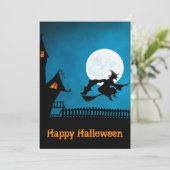 不気味飛んでいるWitch: はっきりした Black and Blue Halloween 招待状 (スタンド正面)