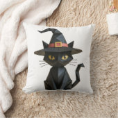 不気味魔女の帽子をかぶったハロウィーン折り紙猫 クッション (ブランケット)