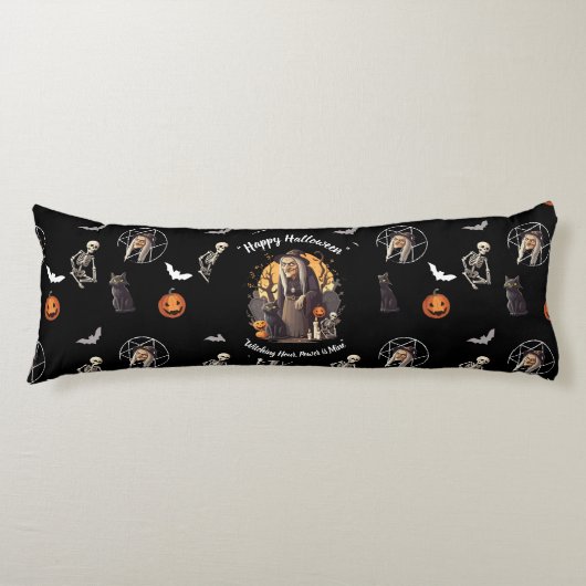 不気味魔女ハロウィン装飾用クッション🎃黒👻 ボディピロー (正面)