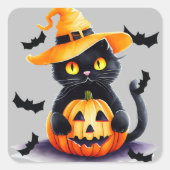 不気味黒猫とカボチャのハロウィーン スクエアシール (正面)