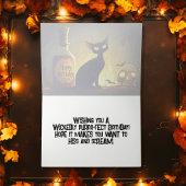 不気味黒猫とスカルハロウィーン誕生日 カード