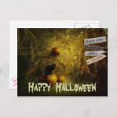 不気味黒猫カボチャのハロウィーン ポストカード (正面/裏面)
