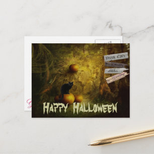 不気味黒猫カボチャのハロウィーン ポストカード