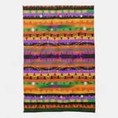 不気味黒猫カボチャストライプン キッチンタオル (縦)