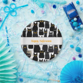 不気味黒猫名前をカスタムするハッピーハローウィン ペーパープレート (パーティー)