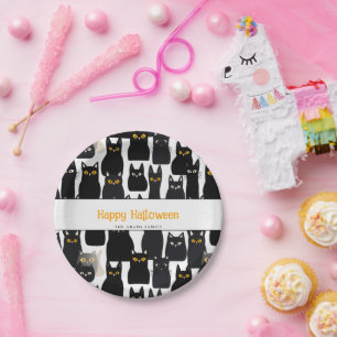 不気味黒猫名前をカスタムするハッピーハローウィン ペーパープレート