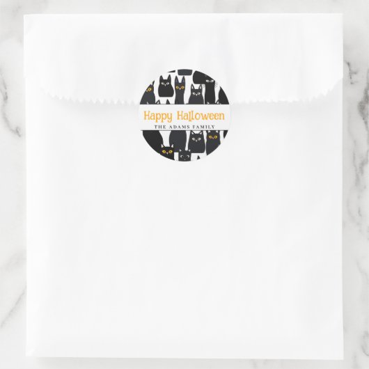 不気味黒猫名前をカスタムするハッピーハローウィン ラウンドシール (バッグ)