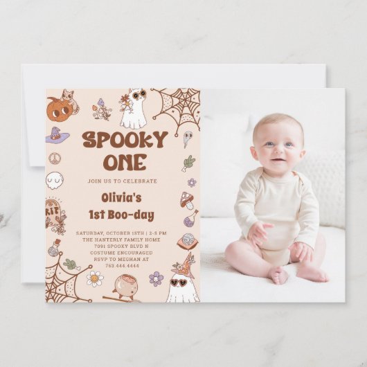 不気味1ハロウィンかわいい幽霊1stバースデーフォト 招待状 (正面)