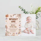 不気味1ハロウィンかわいい幽霊1stバースデーフォト 招待状 (スタンド正面)