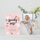 不気味1ハロウィンかわいい幽霊1stバースデーフォト 招待状 (スタンド正面)