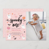 不気味1ハロウィンかわいい幽霊1stバースデーフォト 招待状 (正面/裏面)