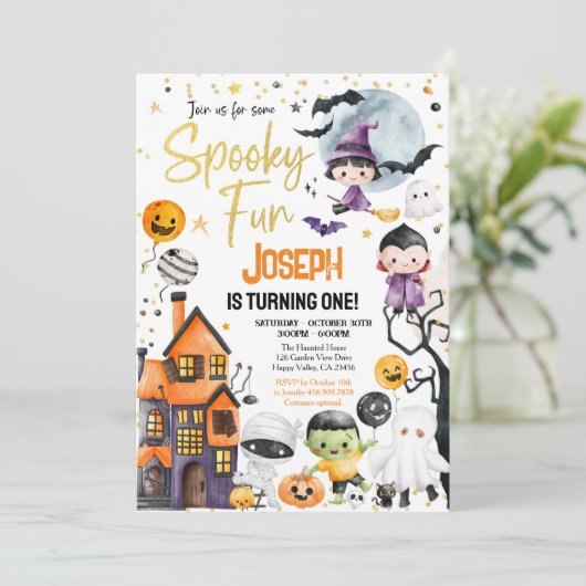 不気味1ハロウィン1歳の誕生日コスチュームパーティー 招待状 (スタンド正面)