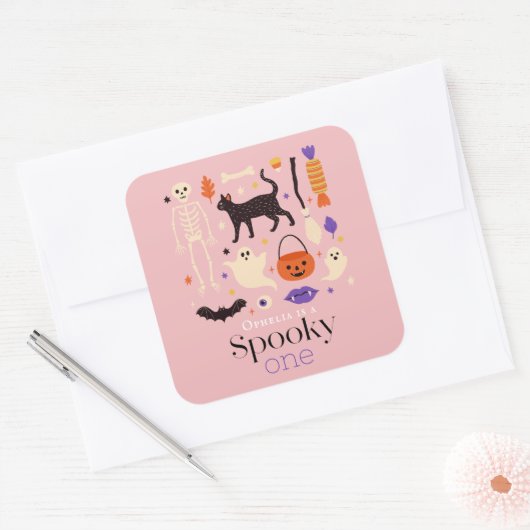 不気味1ハロウィーンのモチーフピンク1歳 スクエアシール (封筒)