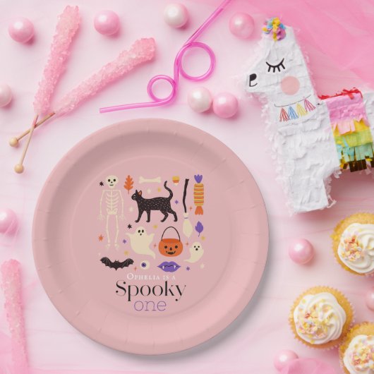 不気味1ハロウィーンのモチーフピンク1歳 ペーパープレート (パーティー)
