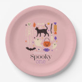 不気味1ハロウィーンのモチーフピンク1歳 ペーパープレート (正面)