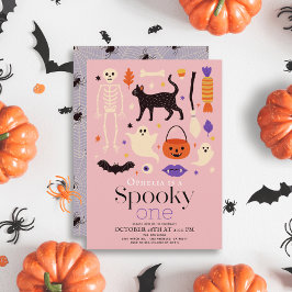不気味1ハロウィーンのモチーフピンク1歳 招待状