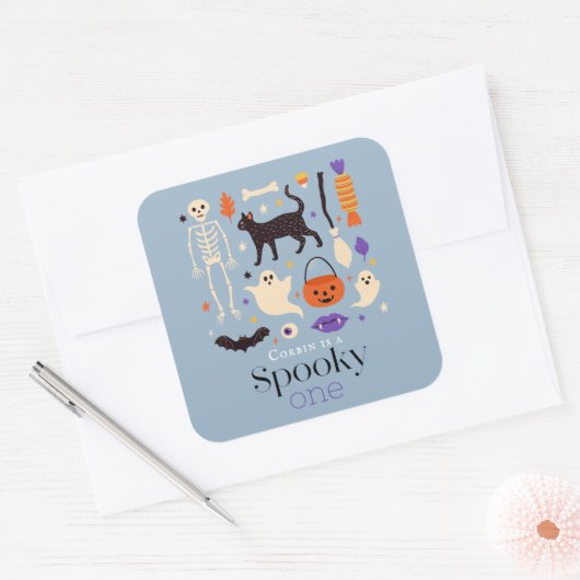 不気味1ハロウィーンのモチーフ青1歳の誕生日 スクエアシール (封筒)