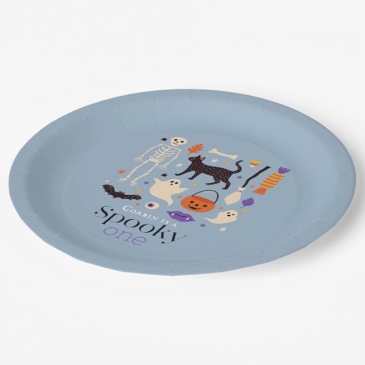 不気味1ハロウィーンのモチーフ青1歳の誕生日 ペーパープレート (アングル)