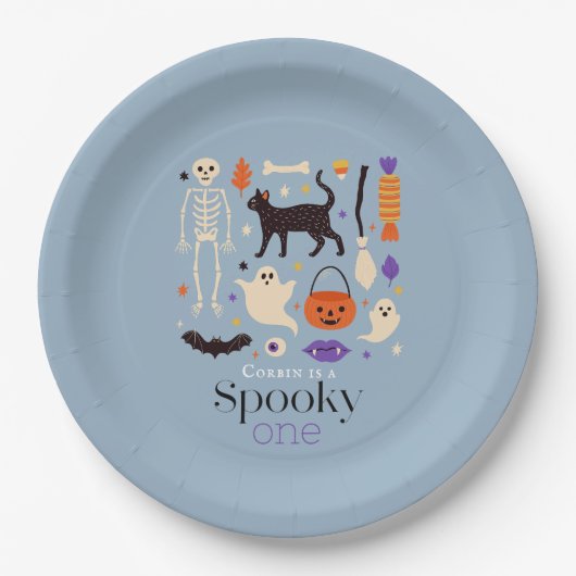 不気味1ハロウィーンのモチーフ青1歳の誕生日 ペーパープレート (正面)