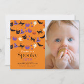 不気味1ハロウィーンオレンジ1stバースデーフォト 招待状 (正面)