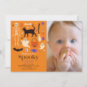 不気味1ハロウィーンオレンジ1stバースデーフォト 招待状 (正面)