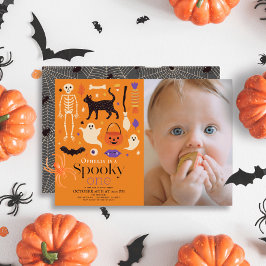 不気味1ハロウィーンオレンジ1stバースデーフォト 招待状